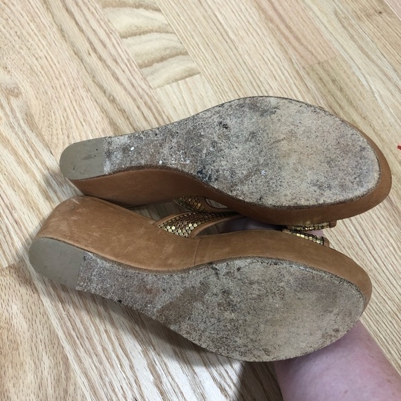 Stuart Weitzman Gold Wrap Platform Sandals Sz 6.5 - Picture 6 of 6